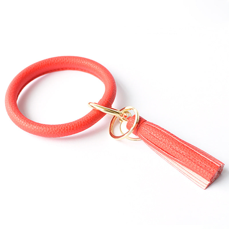 Wholesale Tie-dyed PU Leather Tassel Bracelet Keychain